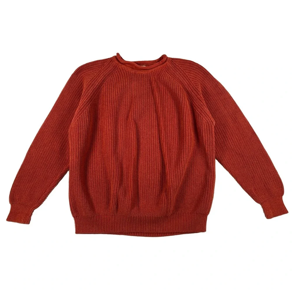 L.L. Bean Roll Neck Fisherman Sweater Men's XXL Burnt Orange Cotton